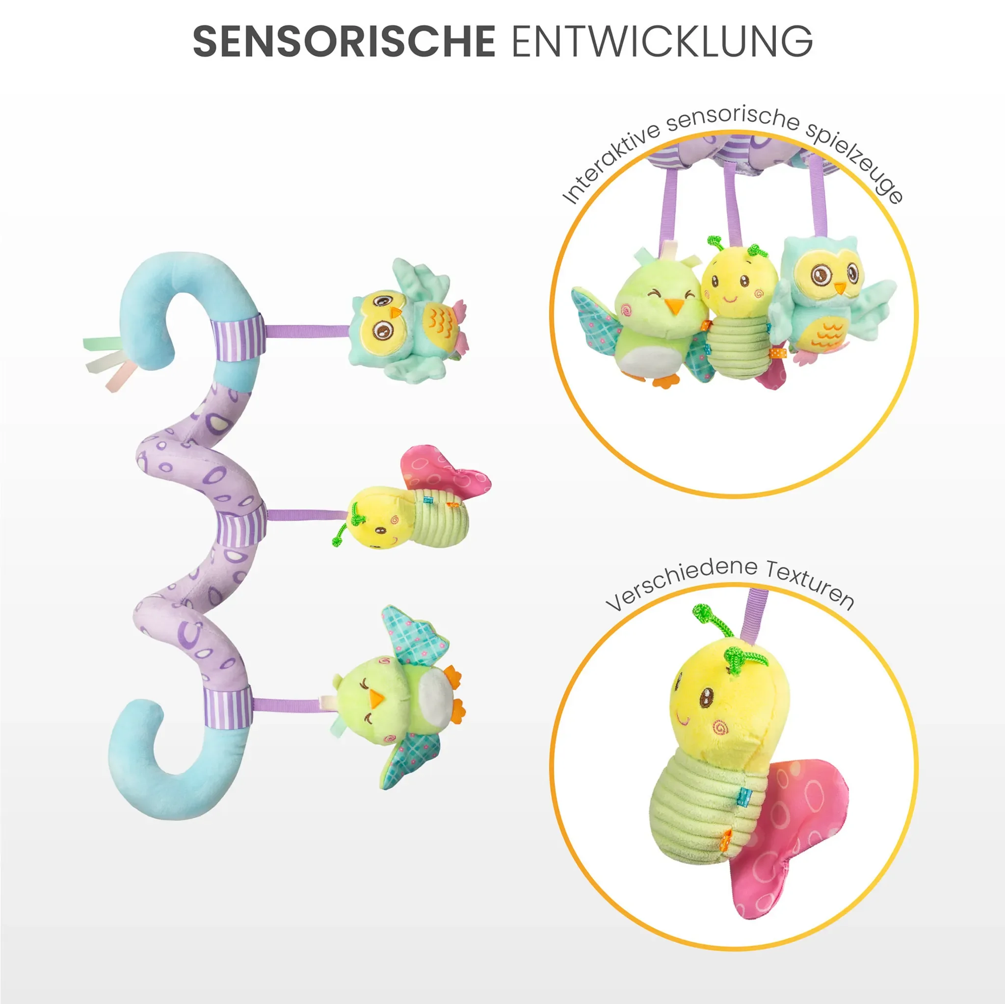 SENSILLO - Kinderwagen Spielzeug Babys, Kinderwagenkette, Spirale Spielzeug, Dino